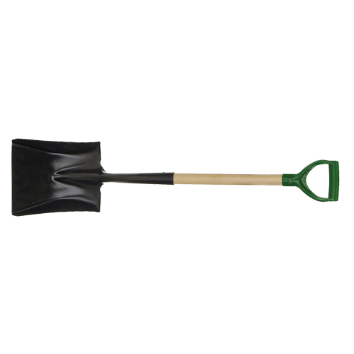 Square Point Shovel, Wood, Tempered Steel Blade, D-Grip Handle, 29" Long Cam Industrial