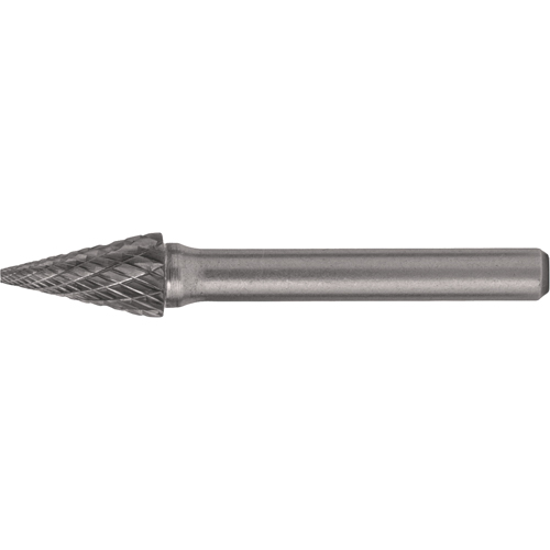 Solid Carbide Burrs - Pointed Cone Shape, SM-42, 1/8" Dia., 1/8" Shank, 7/16" Depth of Cut Cam Industrial