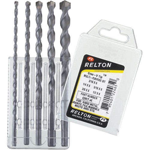 Groo-V Tip Multi-Purpose Specialty Drill Bit Sets, 5 Pieces, Carbide Cam Industrial