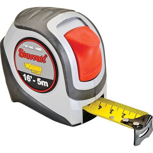 High Visibility Orange Tape Measure, 1" x 16'/5 m, 1/16" Graduations Cam Industrial