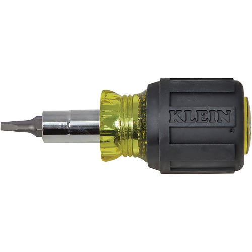 Stubby Multi-Bit Screw Driver With Sq.Recess, 3-1/5" L, Cushion Grip Handle Cam Industrial