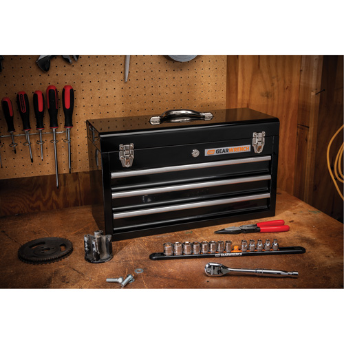 Portable Tool Box, 20" W, 3 Drawers, Black Cam Industrial