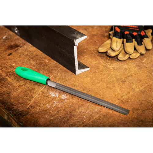 Double Cut File with Green Handle, Half Round, 8", Bastard Cam Industrial