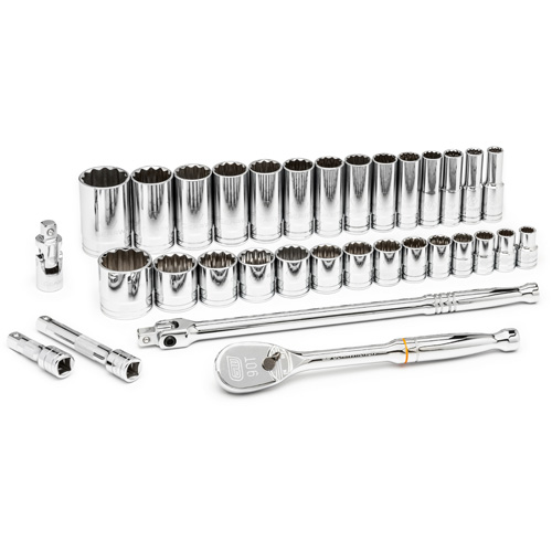 12 Point SAE Mechanics Tool Set, 33 Pcs, 1/2" Drive Size, Deep Cam Industrial
