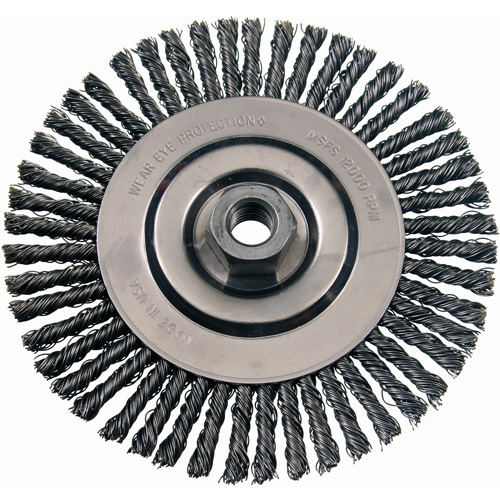 Wire Wheel Brushes, 4-7/8" Dia., 0.02" Fill, 5/8"-11 Arbor, Stainless Steel Cam Industrial