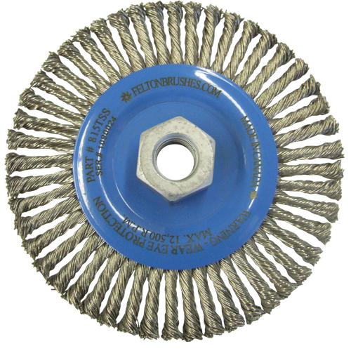 Wire Wheel Brushes, 5-7/8" Dia., 0.02" Fill, 5/8"-11 Arbor, Stainless Steel Cam Industrial
