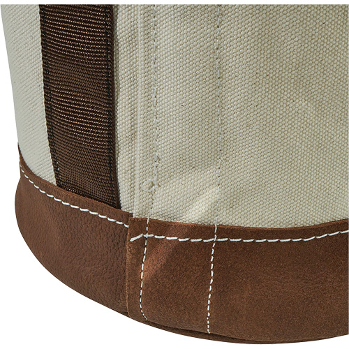Leather-Bottom Bucket, 17" H, Canvas, White Cam Industrial