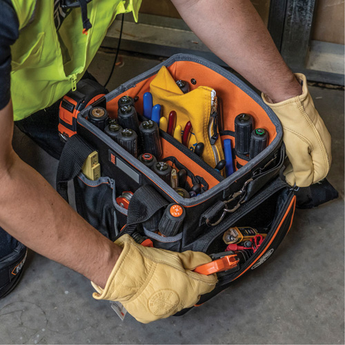 Tradesman Pro Tool Tote, Ballistic Nylon, 40 Pockets, Black/Orange Cam Industrial