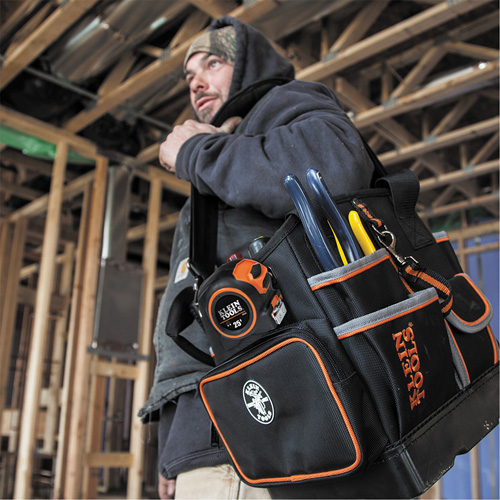 Tradesman Pro Tool Tote, Ballistic Nylon, 40 Pockets, Black/Orange Cam Industrial