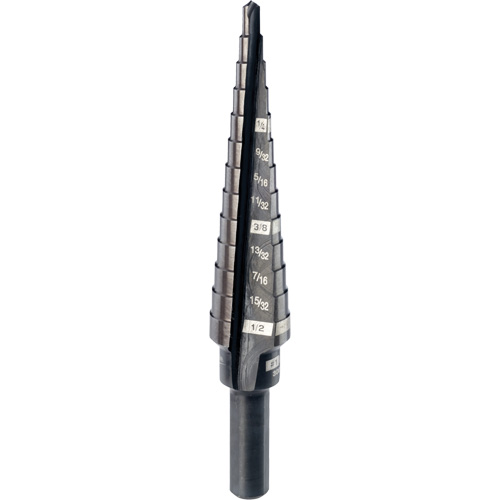 #1 Step Drill Bit, 1/8" - 1/2" , 1/32" Increments, High Speed Steel Cam Industrial