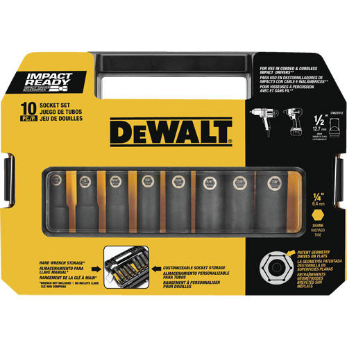 Ready Socket Set, 10 Pcs, Impact, 1/2" Drive Size Cam Industrial