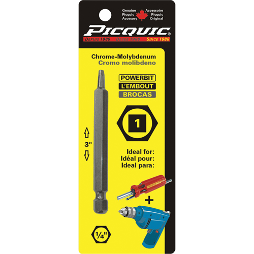 Powerbit, Square, #1 Tip, 1/4" Drive Size, 3" Length Cam Industrial