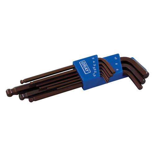 Long Arm Ball Hex Key Set, 9 Pcs., Metric Cam Industrial