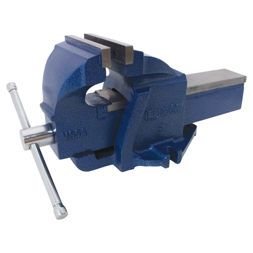 Ductile Iron Mechanics Bench Vise, 5" Jaw Width, 3-3/10" Throat Depth Cam Industrial