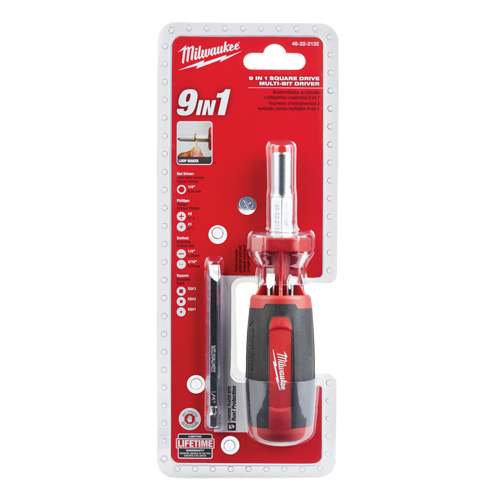 9-in-1 Square Drive Multi-Bit Driver, 9" L, Cushion Grip Handle Cam Industrial