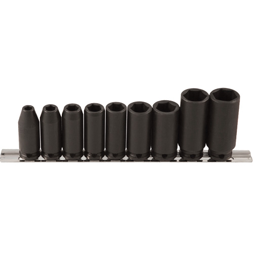 Long Socket Set, 9 Pcs, Impact, 3/8" Drive Size, Deep Cam Industrial