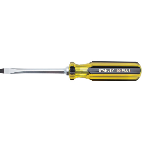 100 PLUS&reg; Standard Slotted Tip Screwdriver, 1/4" Tip, Square, 8-3/16" L, Plastic Handle Cam Industrial