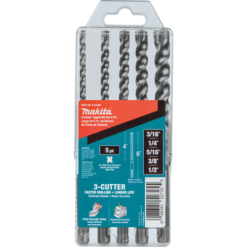 SDS-Plus 3-Cutter Bit Set, 5 Pieces, Carbide Cam Industrial