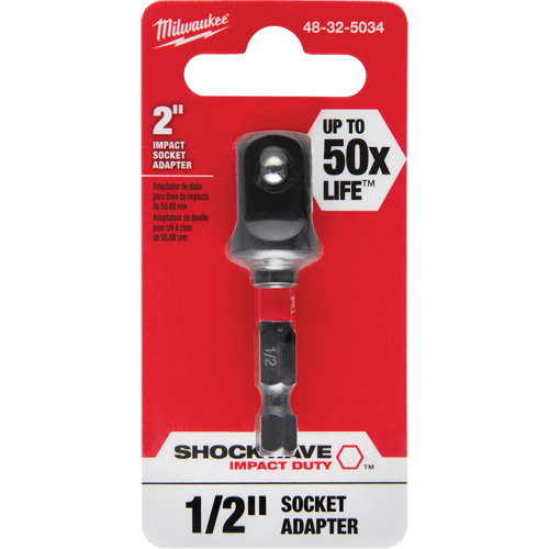 Shockwave Impact Socket Adapter, 1/4" Drive Size, 1/2" Male Size, Ball, 2" L Cam Industrial