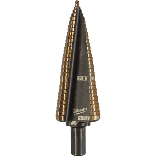 Step Drill Bit, 7/8"/#9 - 1-1/8"/#9 , 1/32" Increments, High Speed Cobalt Cam Industrial