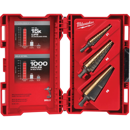 Step Drill Bit Set, 3 Pieces, High Speed Cobalt Cam Industrial