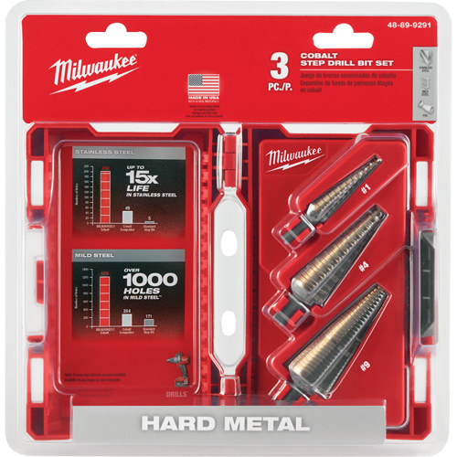 Step Drill Bit Set, 3 Pieces, High Speed Cobalt Cam Industrial