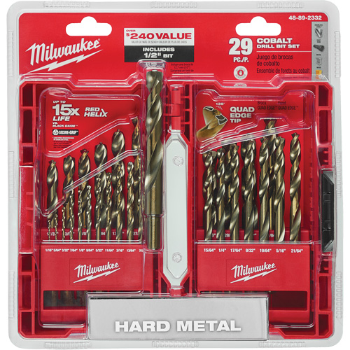 Red Helix Drill Bit Set, 29 Pieces, Cobalt Cam Industrial