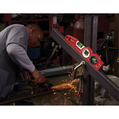 Die Cast Torpedo Level with 360 Degree Locking Vial, 10" L, Aluminum, 3 Vials, Magnetic Cam Industrial
