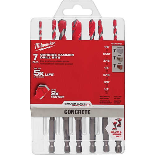 Grand jeu de forets pour perceuse &agrave; percussion Shockwave, 7 morceaux, Carbure Cam Industrial