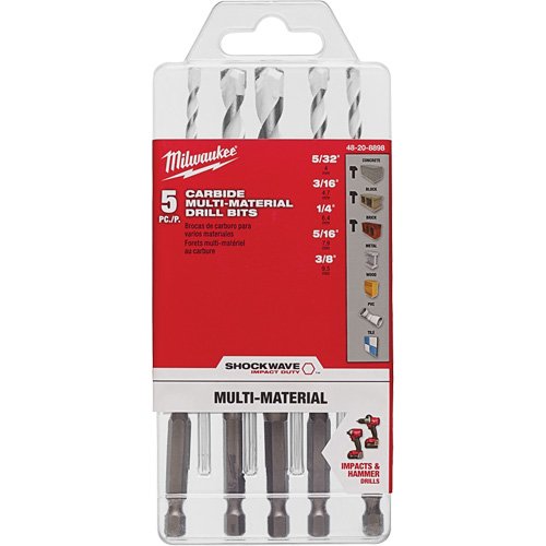 Jeu de forets multi-mat&eacute;riaux Shockwave, 5 morceaux, Carbure Cam Industrial