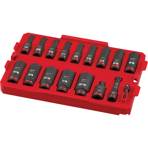 Shockwave Impact Duty Packout Socket Set, 17 Pcs, Impact, 3/8" Drive Size, Deep Cam Industrial