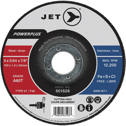 Meule &agrave; tronçonner PowerPlus A60T, 5" x 3/64", Arbre de 7/8", Type 27, 12 200 Tr/min Cam Industrial
