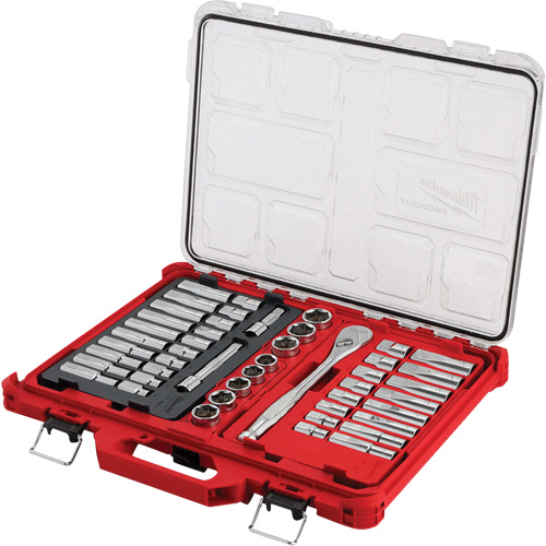 Jeu de cliquets et rochets avec organisateur &agrave; profil bas PACKOUT, 47 Mcx, Prise de 1/2", Profond Cam Industrial