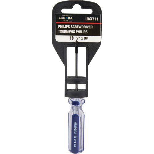 Tournevis Philips bleu transparent avec bandes, #0, Prise Plastique Cam Industrial