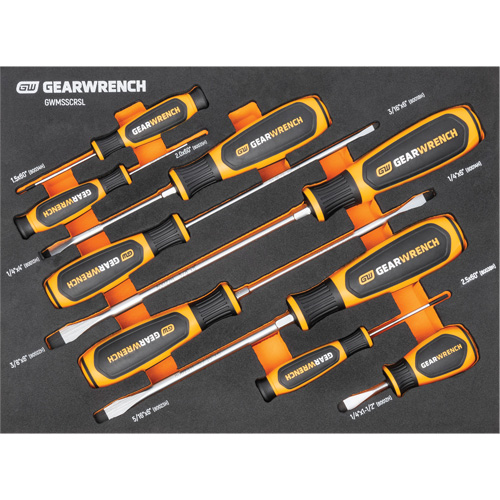 Slotted Dual Material Screwdriver Set in Foam Storage Tray, 9 Pcs. Cam Industrial