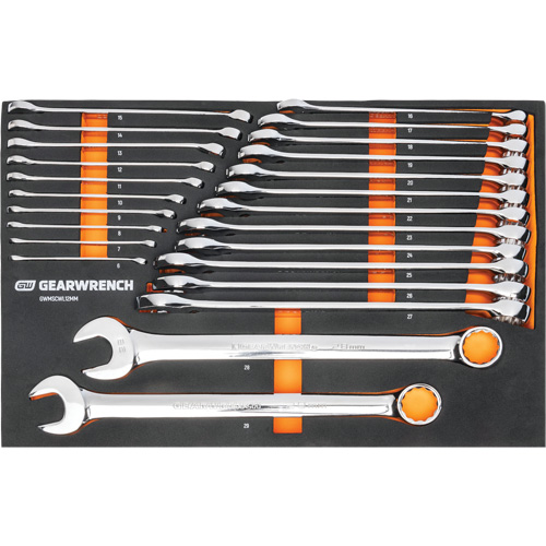 12-Point Long Pattern Combination Metric Wrench Set in Foam Storage Tray, Open-Ended, 24 Pieces, Metric Cam Industrial