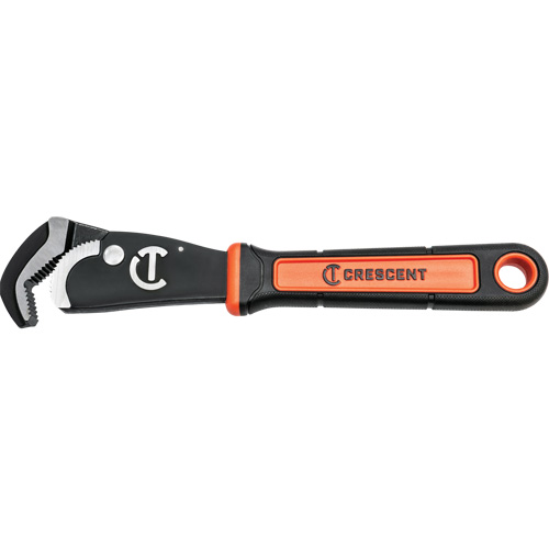 Self-Adjusting Dual Material Pipe Wrench, 1-1/2" Jaw Capacity, 12" Long, Black Oxide Finish, Cushion Handle Cam Industrial