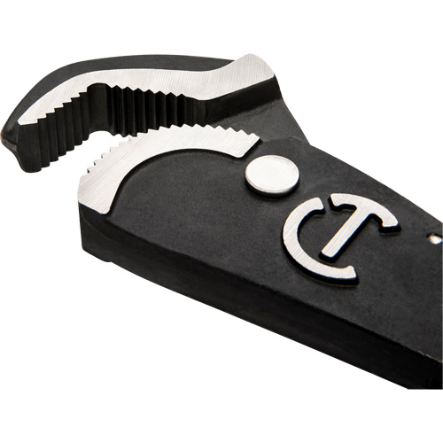 Self-Adjusting Dual Material Pipe Wrench, 1-1/2" Jaw Capacity, 12" Long, Black Oxide Finish, Cushion Handle Cam Industrial