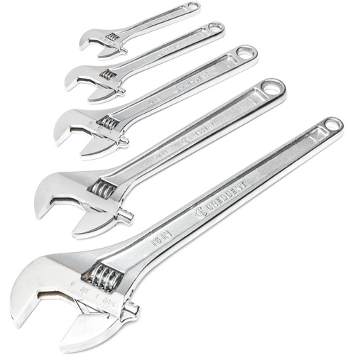 Chrome Wrench Set, Adjustable, 5 Pieces, Imperial and Metric Cam Industrial