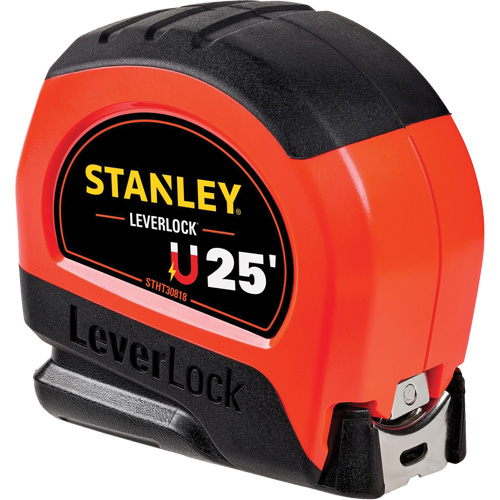 High-Visibility Magnetic LEVERLOCK&reg; Tape Measure, 25', Imperial Graduations Cam Industrial