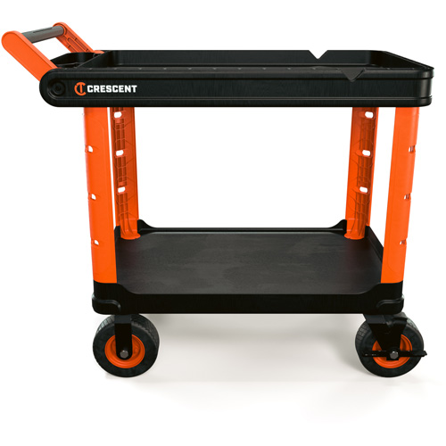 RAILWORKS 2-Shelf Industrial Utility Cart with 8" Casters, 47" L x 24-1/2" W x 37-4/5" H, Black/Orange Cam Industrial
