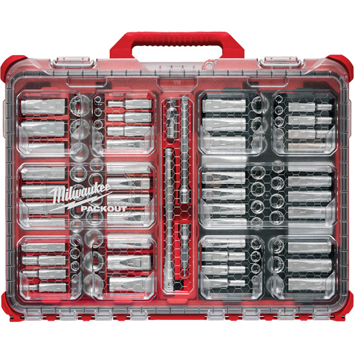 Metric/SAE Ratchet & Socket Set with PACKOUT Low-Profile Organizer, 98 Pcs, 3/8" Drive Size Cam Industrial