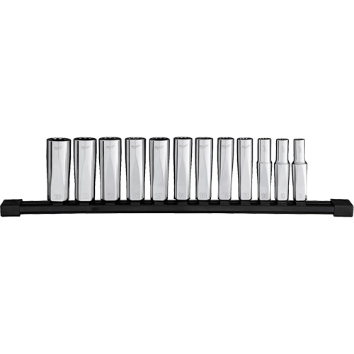 12-Point Deep Well Metric Socket Set, 12 Pcs, 3/8" Drive Size, Deep Cam Industrial