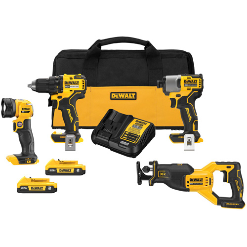 Ensemble de quatre outils combin&eacute;s sans fil et sans balai XR, Lithium-ion, 20 V Cam Industrial