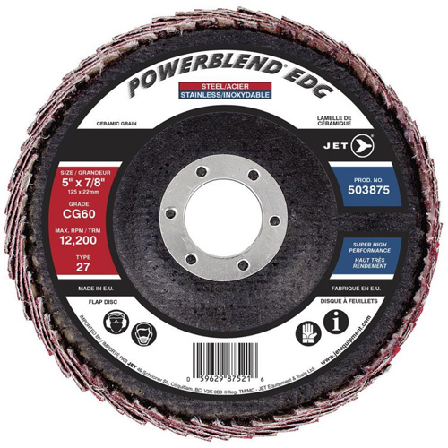 POWERBLEND EDG Curved Edge Flap Disc, 5" x 7/8", Type 27, CG60 Grit, Ceramic Cam Industrial