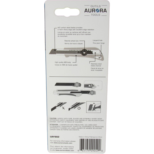 Couteau professionnel de 18 mm avec verrouillage &agrave; cliquet, Acier inoxydable, Robuste, Prise en Plastique Cam Industrial