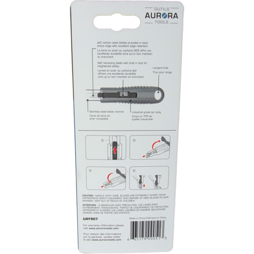 Standard-Duty Retractable Safety Knife, Stainless Steel, Rubber Handle Cam Industrial