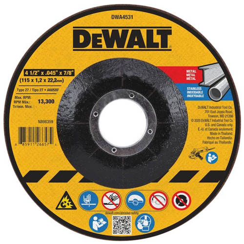 Meule &agrave; tronçonner pour m&eacute;tal, 4-1/2" x 0,045", Arbre de 7/8", Type 27, Oxyde d'aluminium Cam Industrial