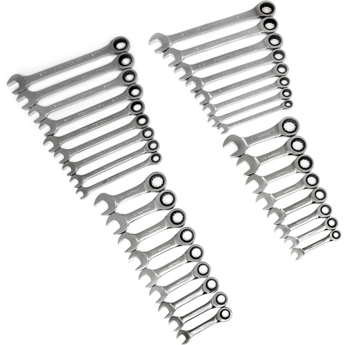 72-Tooth 12 Point Standard & Stubby Wrench Set, Ratcheting Combination, 34 Pieces, Imperial and Metric Cam Industrial