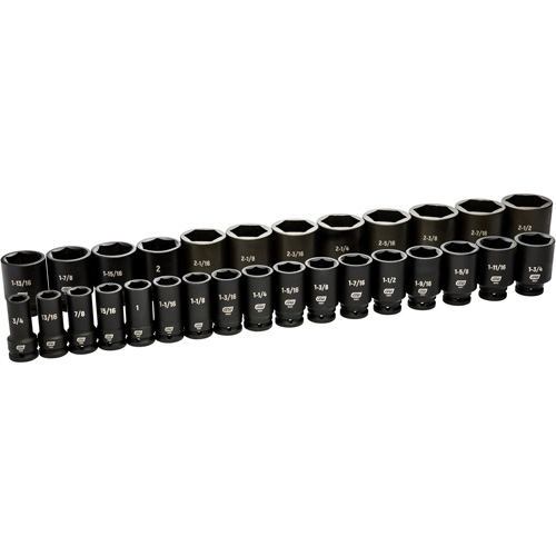 6 Point SAE Socket Set, 29 Pcs, Impact, 3/4" Drive Size, Deep Cam Industrial